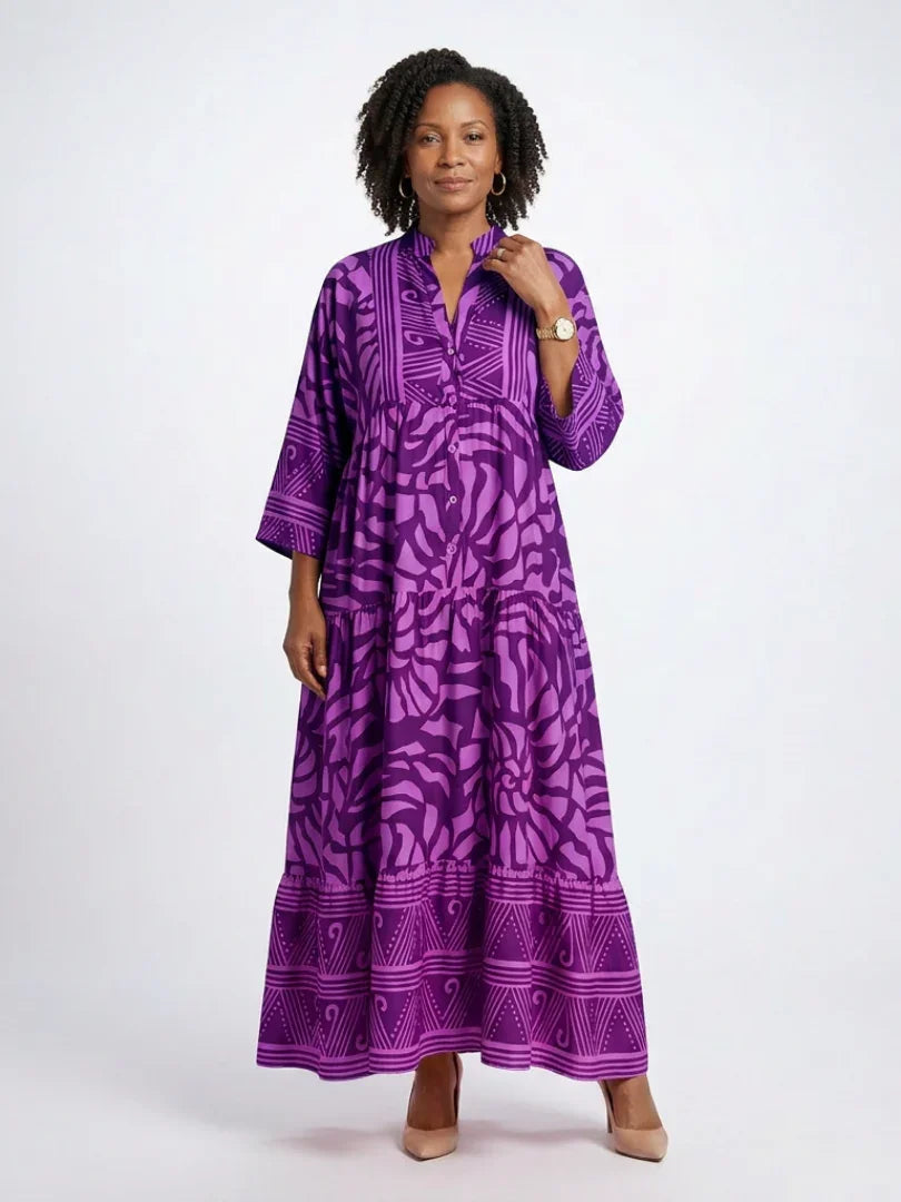 Iris - Trendy Plus Size Jurk Dames met Grafische Print en Driekwart Mouwen