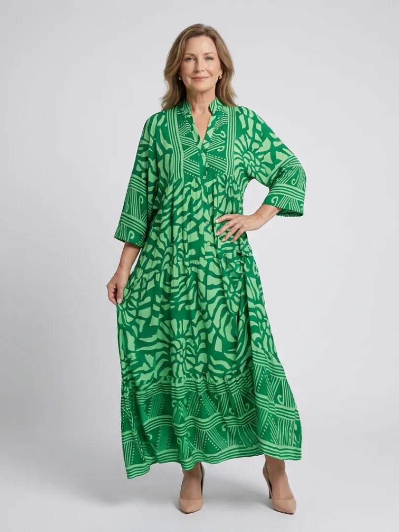 Iris - Trendy Plus Size Jurk Dames met Grafische Print en Driekwart Mouwen