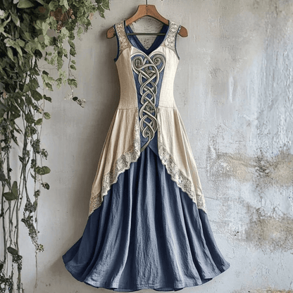 Iris - Vintage Maxi Jurk Dames met Borduursel en V-hals