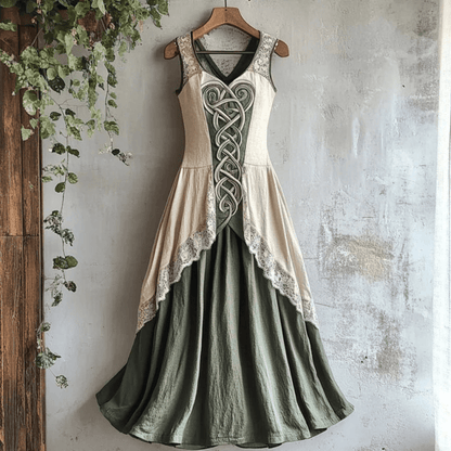 Iris - Vintage Maxi Jurk Dames met Borduursel en V-hals
