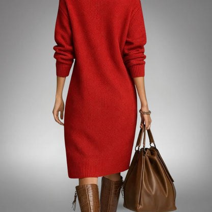 Isa - Dames Gebreide Midi Jurk voor Herfst en Winter met Kwart Rits