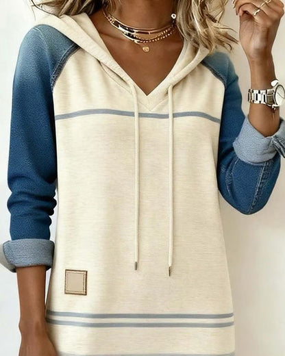 Isa - Dames Jurk Lange Mouw met Capuchon Midi Model en Streepdessin