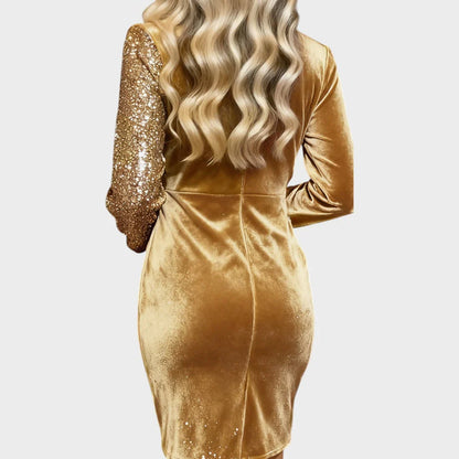 Isa - Dames Kerstjurk Glitter met Wikkelmodel en Asymmetrische Zoom