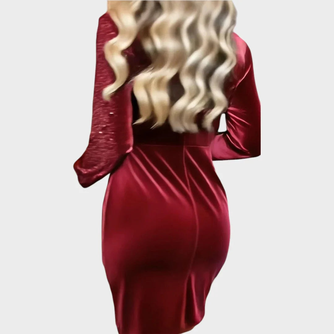 Isa - Dames Kerstjurk Glitter met Wikkelmodel en Asymmetrische Zoom
