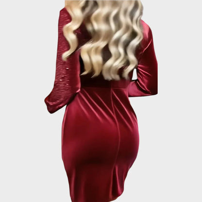 Isa - Dames Kerstjurk Glitter met Wikkelmodel en Asymmetrische Zoom