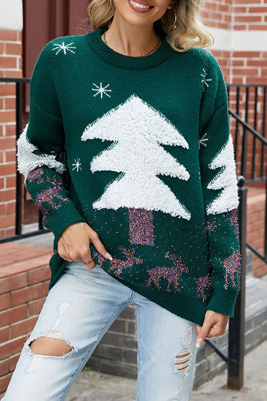 Isa - Dames Kersttrui Gebreid met Pluche Stijl Kerstboom en Rendieren
