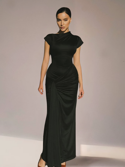 Isa - Elegante Avondjurk Dames met Staande Hals en Gedrapeerde Zijkant
