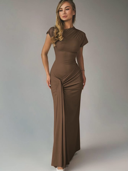 Isa - Elegante Avondjurk Dames met Staande Hals en Gedrapeerde Zijkant