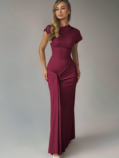 Isa - Elegante Avondjurk Dames met Staande Hals en Gedrapeerde Zijkant