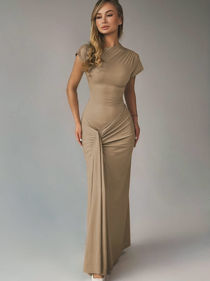 Isa - Elegante Avondjurk Dames met Staande Hals en Gedrapeerde Zijkant