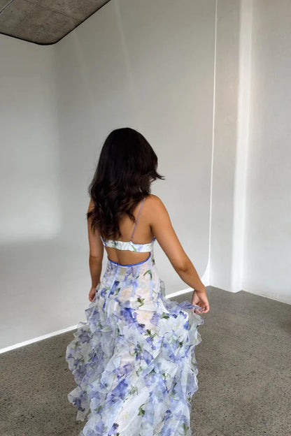 Isa - Romantische Bruiloft Gastenjurk Dames met Bloemenprint en Bandjes