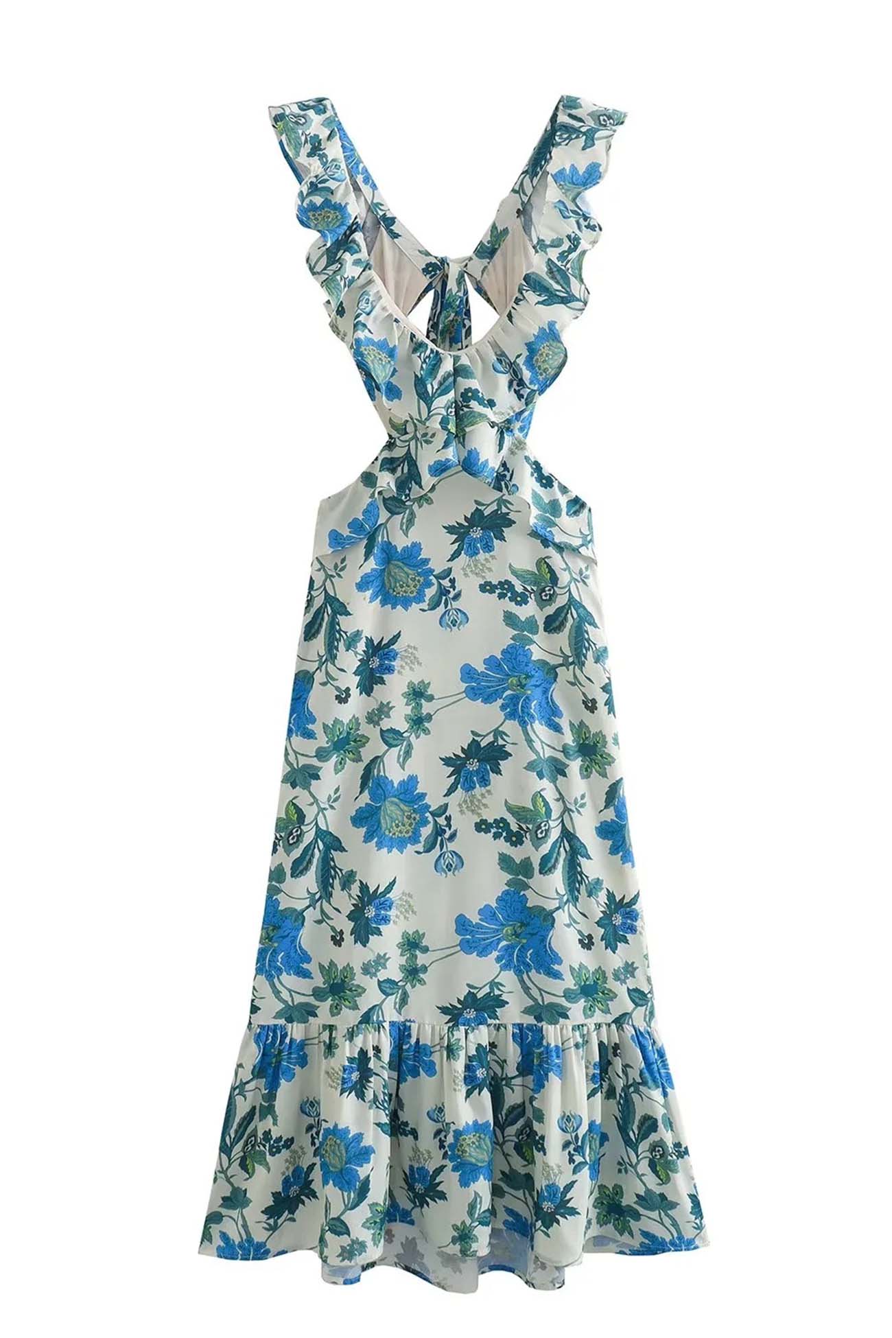 Isa - Romantische Bruiloft Gastenjurk Dames met Ruffle Schouderbandjes en Bloemenprint