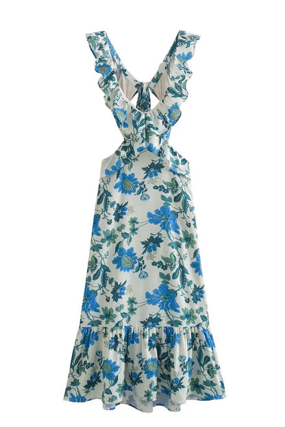 Isa - Romantische Bruiloft Gastenjurk Dames met Ruffle Schouderbandjes en Bloemenprint