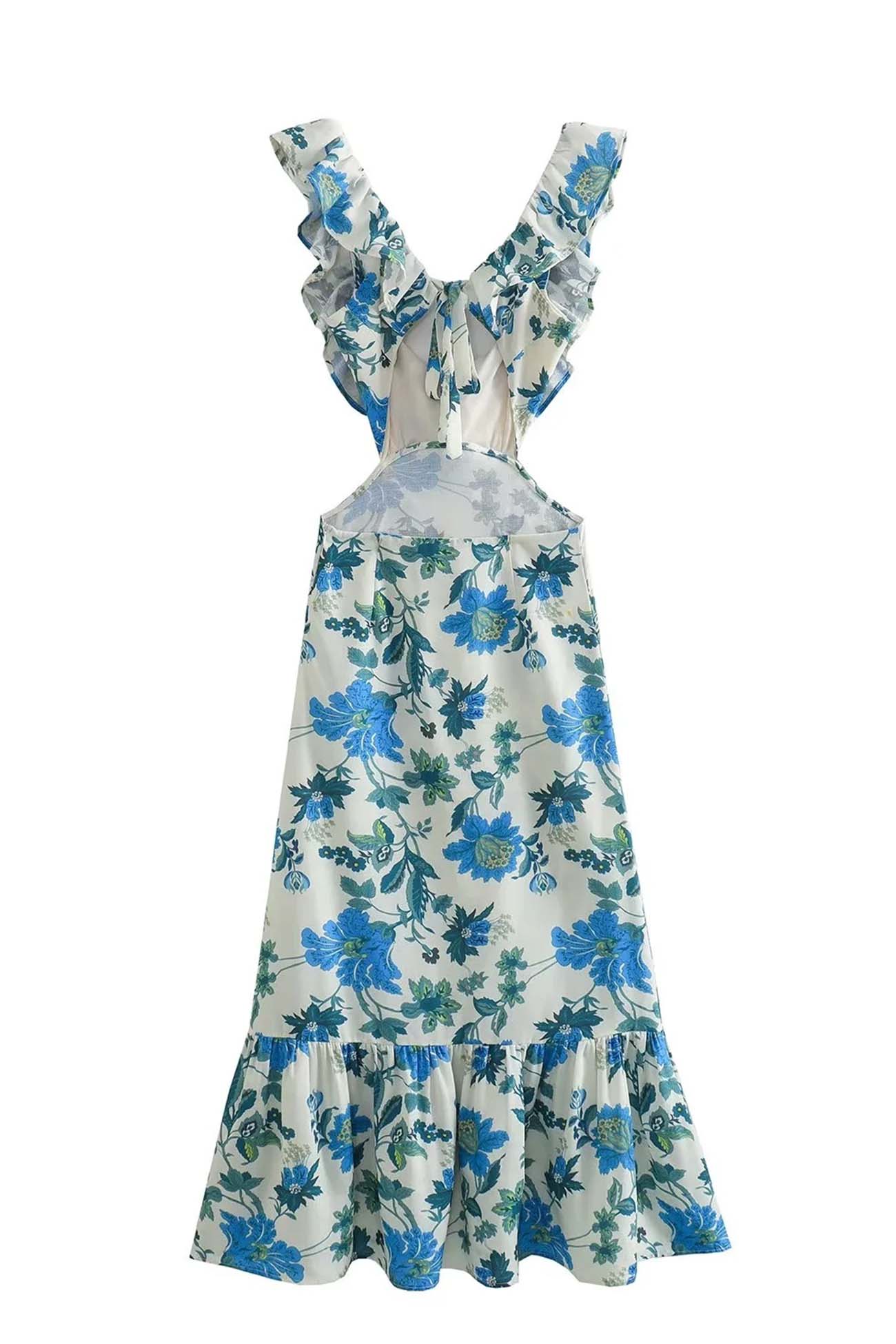 Isa - Romantische Bruiloft Gastenjurk Dames met Ruffle Schouderbandjes en Bloemenprint