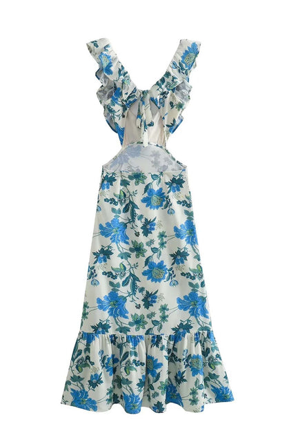 Isa - Romantische Bruiloft Gastenjurk Dames met Ruffle Schouderbandjes en Bloemenprint
