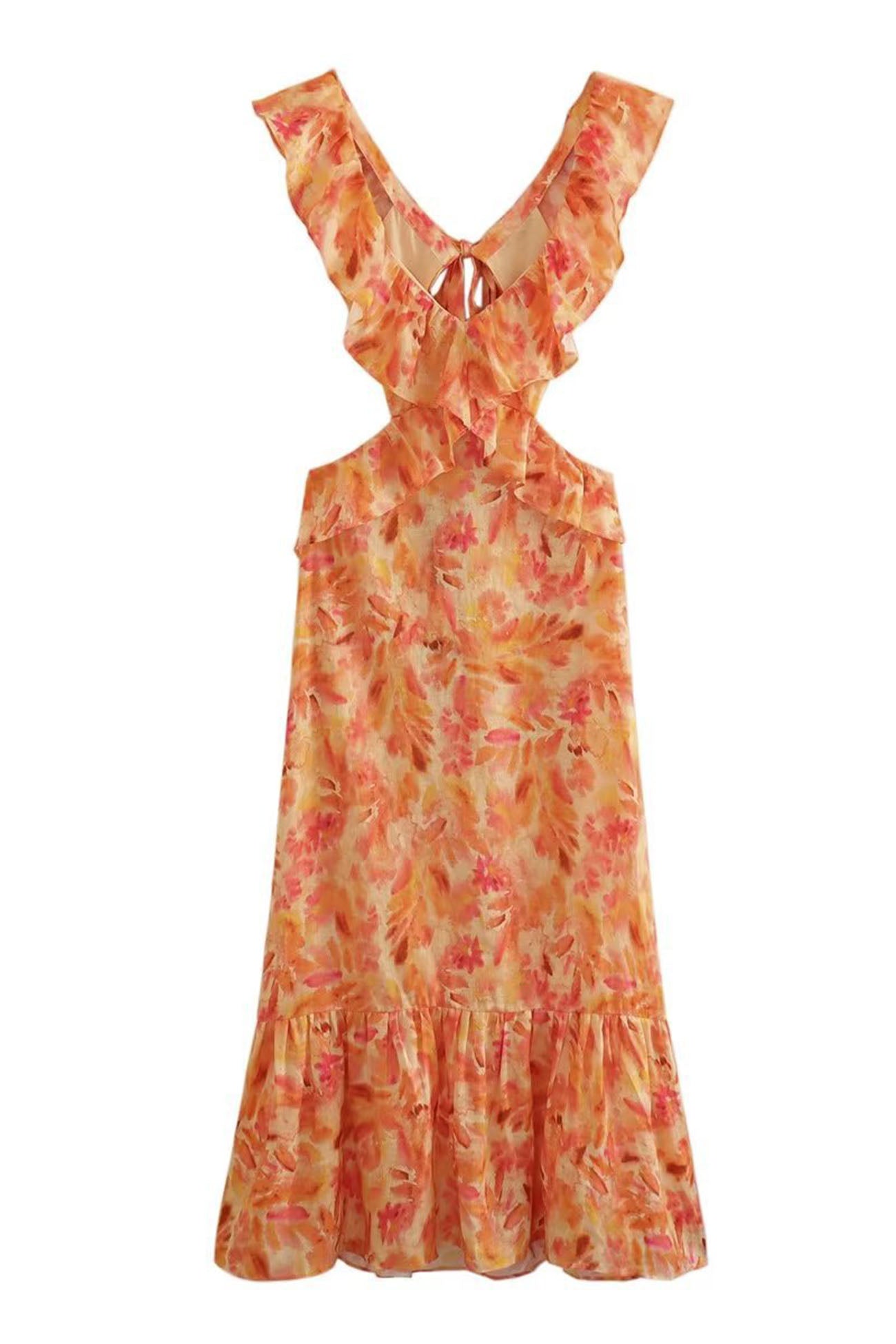 Isa - Romantische Bruiloft Gastenjurk Dames met Ruffle Schouderbandjes en Bloemenprint