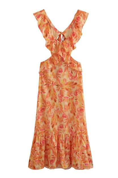 Isa - Romantische Bruiloft Gastenjurk Dames met Ruffle Schouderbandjes en Bloemenprint