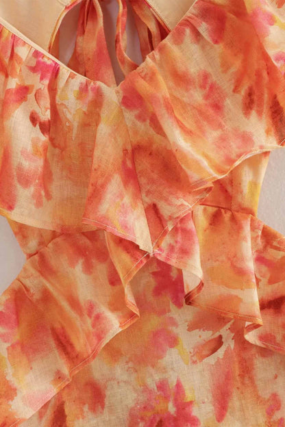 Isa - Romantische Bruiloft Gastenjurk Dames met Ruffle Schouderbandjes en Bloemenprint