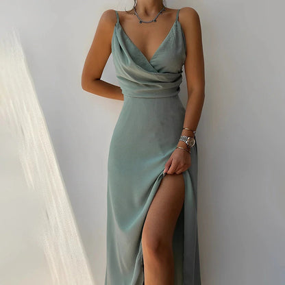 Isa - Sexy Bruiloft Gastenjurk Dames met Cowl-hals en Hoge Split
