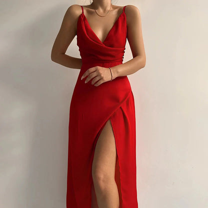 Isa - Sexy Bruiloft Gastenjurk Dames met Cowl-hals en Hoge Split