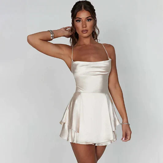 Isa - Bruiloft Gastenjurk Dames met Cowl Neck en Gelaagde Mini Rok