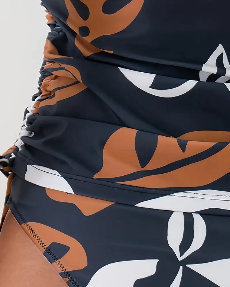 Isa - Stijlvolle Tankini Dames met Tropische Print en Verstelbare Koordjes