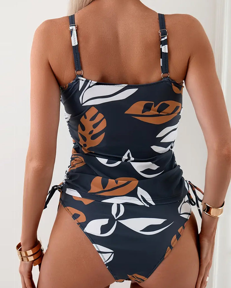 Isa - Stijlvolle Tankini Dames met Tropische Print en Verstelbare Koordjes