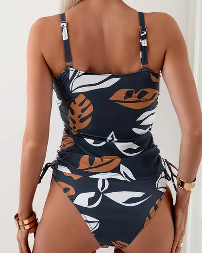 Isa - Stijlvolle Tankini Dames met Tropische Print en Verstelbare Koordjes
