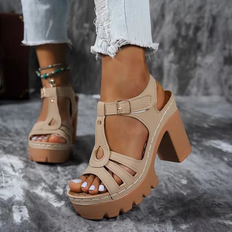Isa - Stoere Orthopedische Sandalen Dames met Blokhak en Plateau op Profielzool