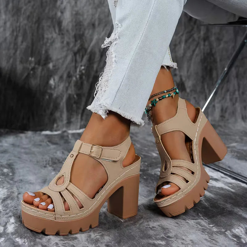 Isa - Stoere Orthopedische Sandalen Dames met Blokhak en Plateau op Profielzool