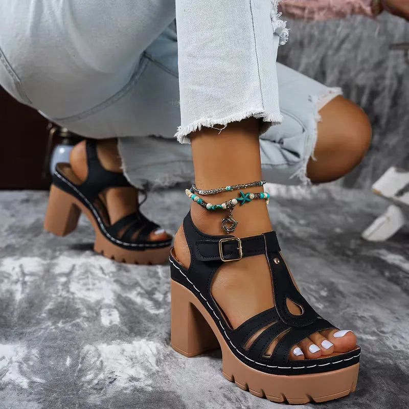 Isa - Stoere Orthopedische Sandalen Dames met Blokhak en Plateau op Profielzool
