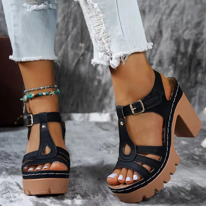 Isa - Stoere Orthopedische Sandalen Dames met Blokhak en Plateau op Profielzool