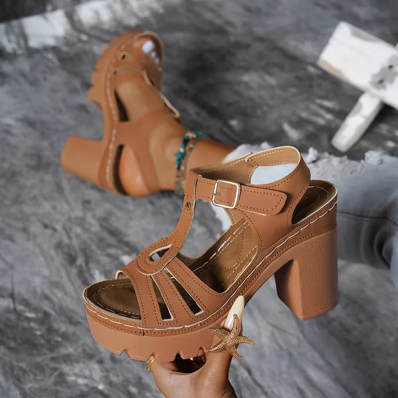 Isa - Stoere Orthopedische Sandalen Dames met Blokhak en Plateau op Profielzool