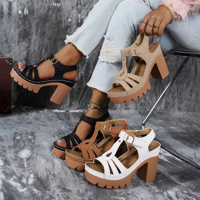 Isa - Stoere Orthopedische Sandalen Dames met Blokhak en Plateau op Profielzool