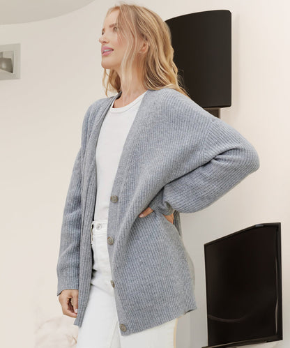 Jasmijn - Dames Vest Oversized Gebreid voor de Herfst met V-hals en Knopen