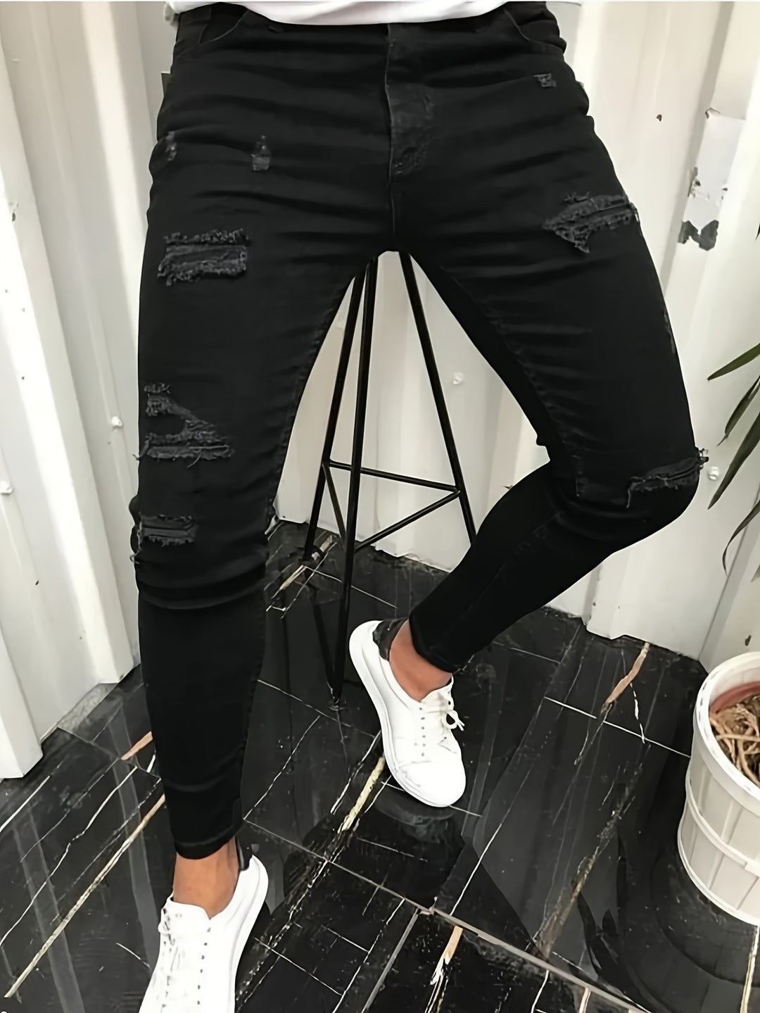Jeans Heren - Skinny Fit met Destroyed Details en Rits | Trendy