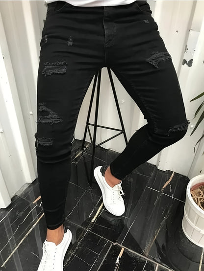 Jeans Heren - Skinny Fit met Destroyed Details en Rits | Trendy