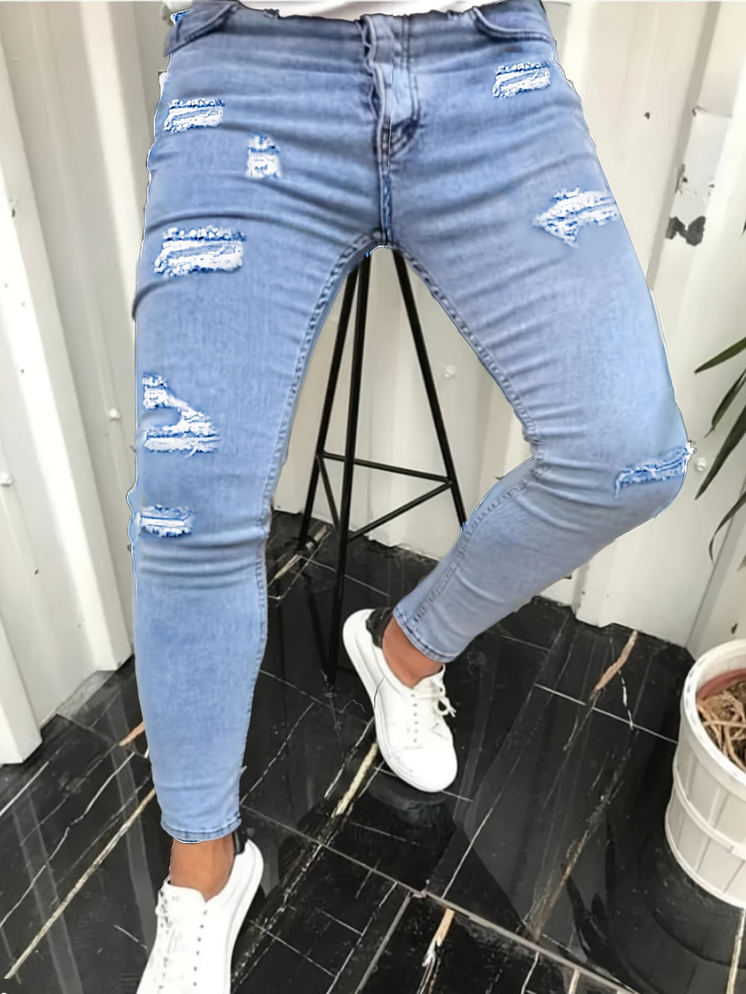 Jeans Heren - Skinny Fit met Destroyed Details en Rits | Trendy