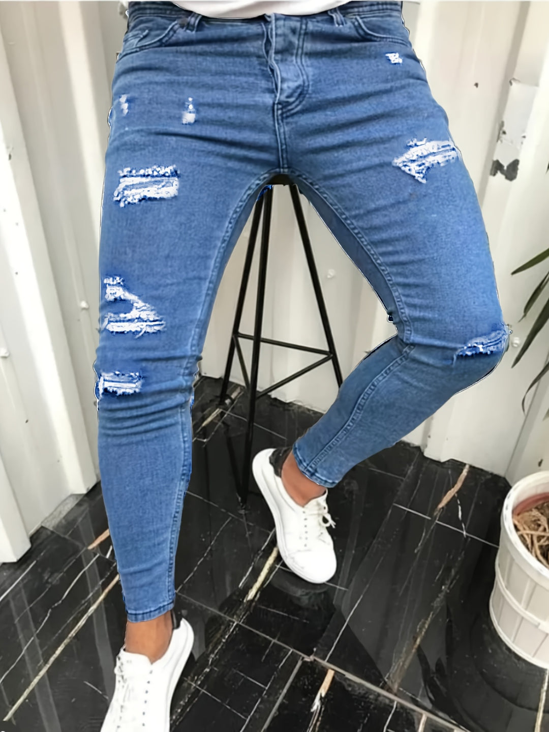 Jeans Heren - Skinny Fit met Destroyed Details en Rits | Trendy