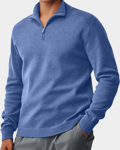 Jesse - Heren Trui Quarter Zip Casual met Opstaande Kraag en Ribboorden