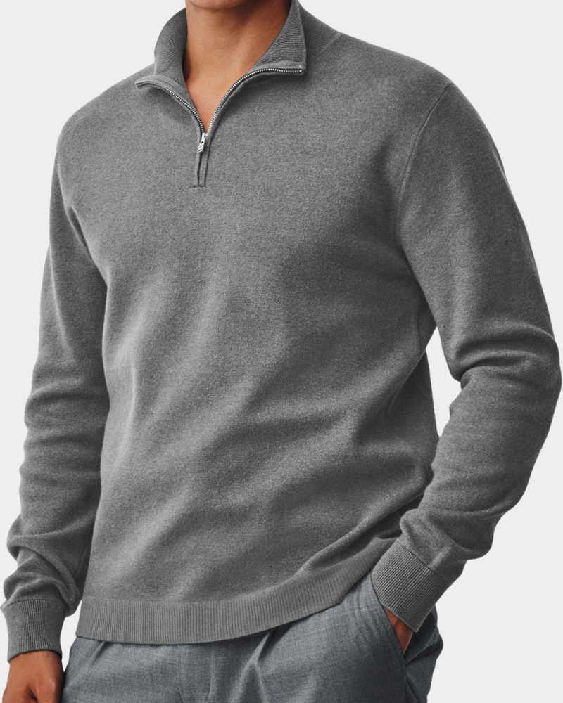 Jesse - Heren Trui Quarter Zip Casual met Opstaande Kraag en Ribboorden