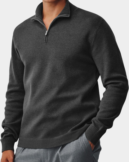 Jesse - Heren Trui Quarter Zip Casual met Opstaande Kraag en Ribboorden