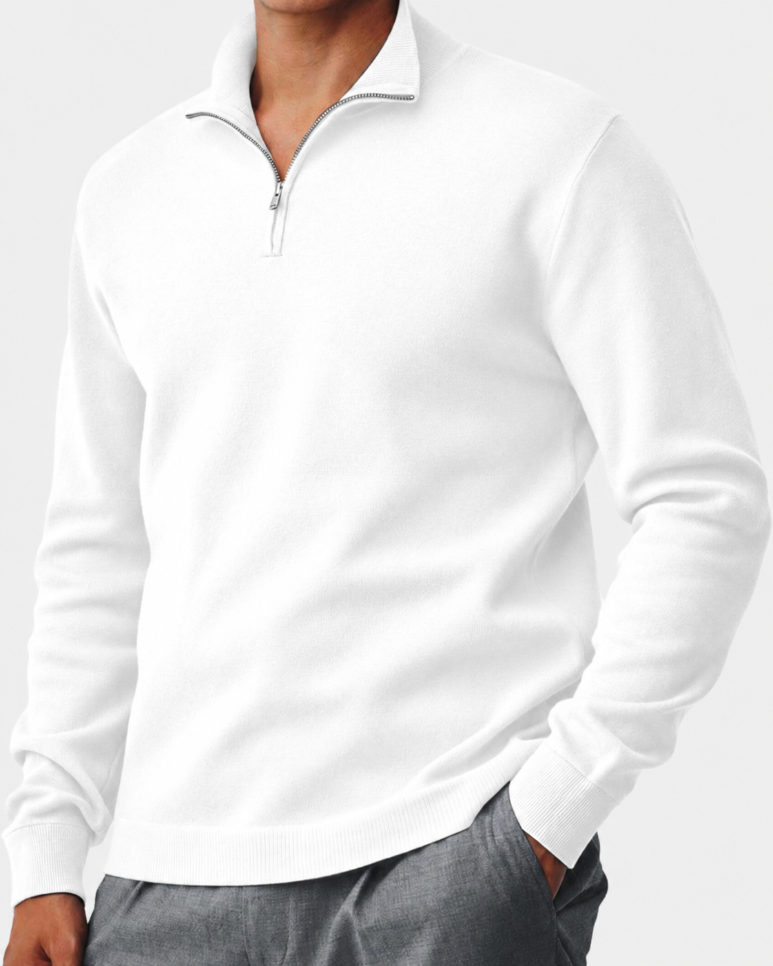 Jesse - Heren Trui Quarter Zip Casual met Opstaande Kraag en Ribboorden