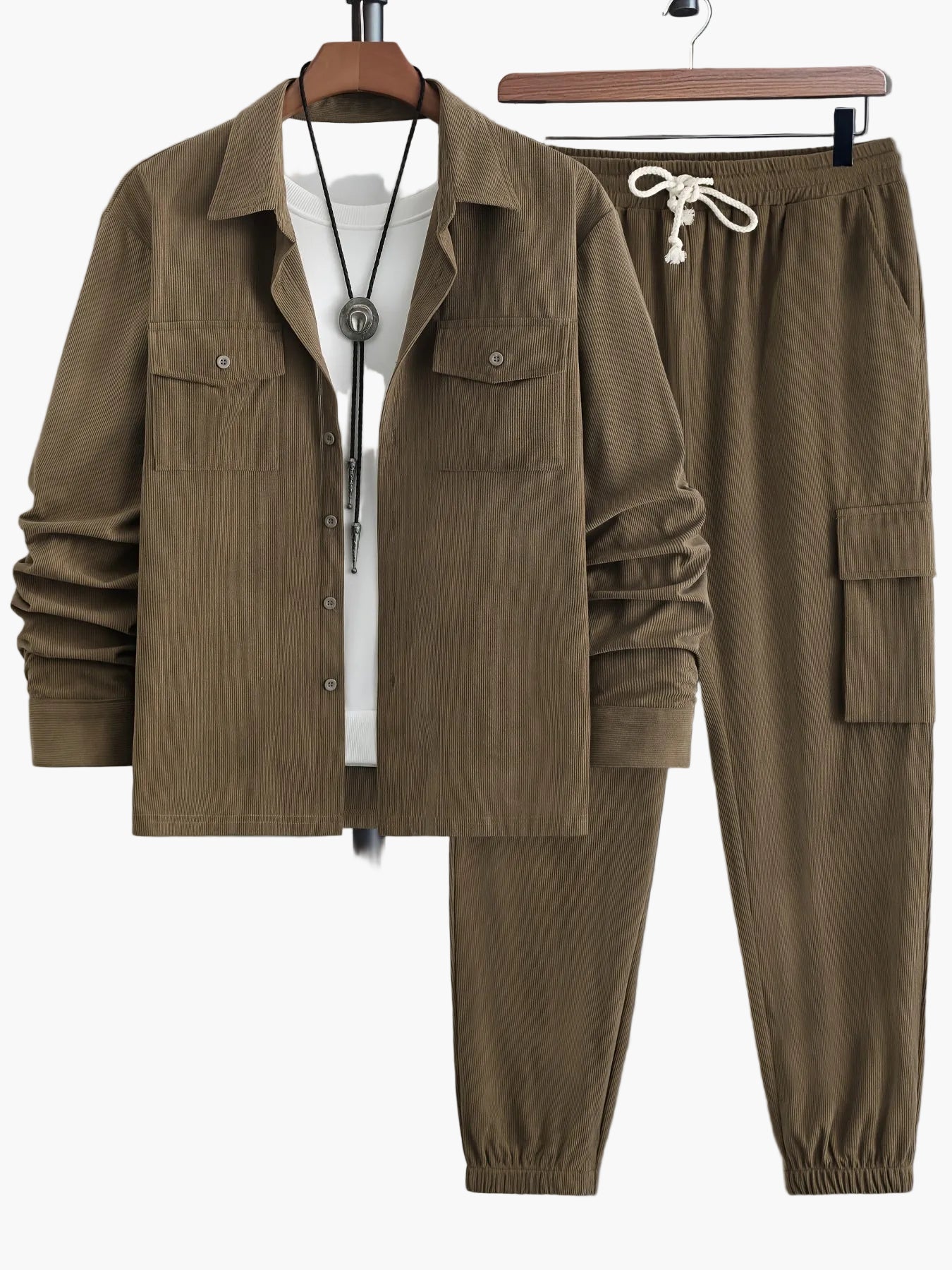 Co-ord Set Heren - Gestructureerd Overhemdjack met Cargo Broek | Casual