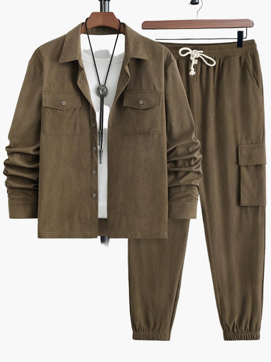 Co-ord Set Heren - Gestructureerd Overhemdjack met Cargo Broek | Casual
