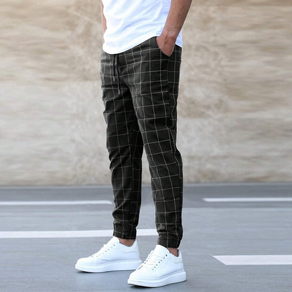 Heren Joggingbroek - Slim Fit met Ruitprint en Elastische Zoom | Casual