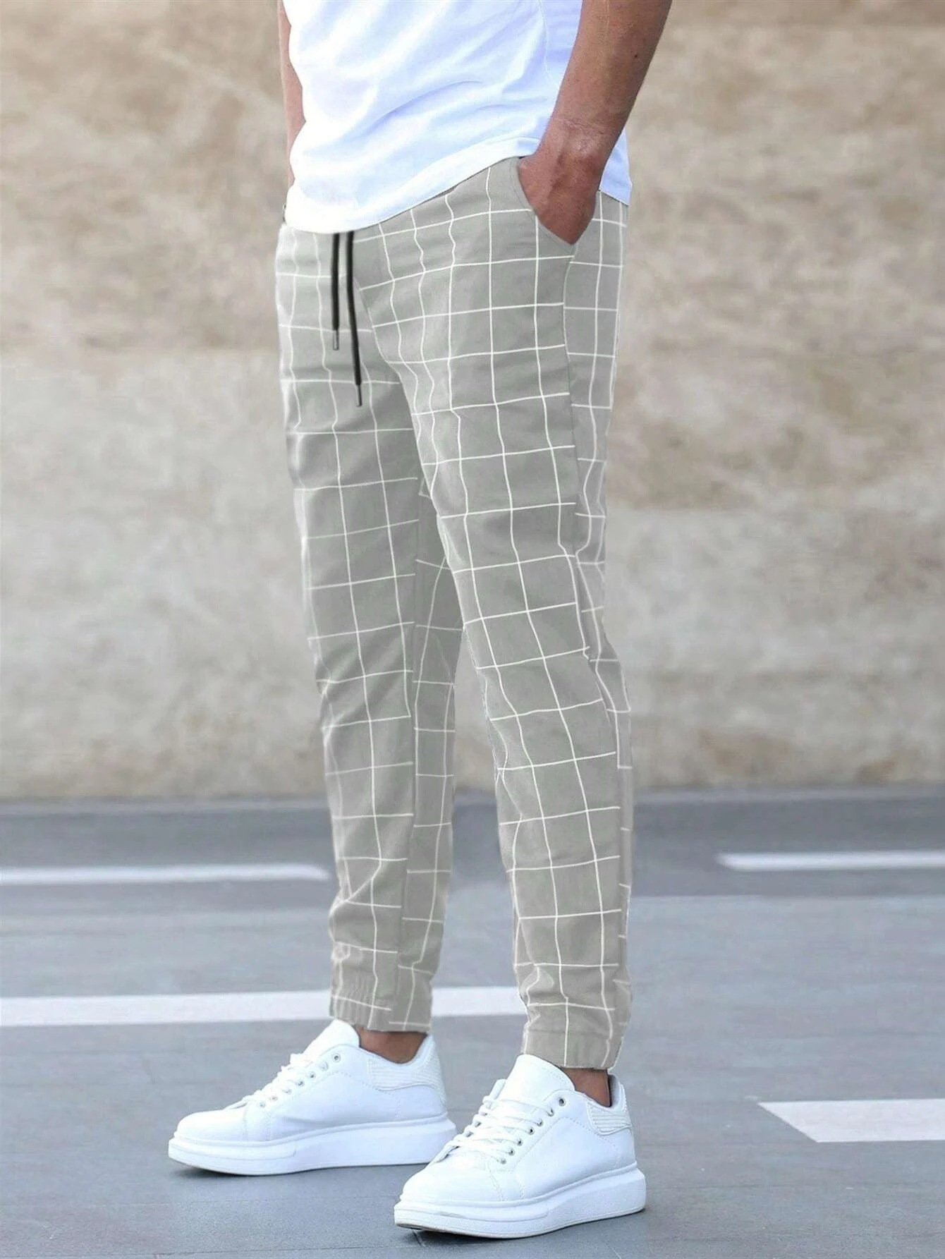 Heren Joggingbroek - Slim Fit met Ruitprint en Elastische Zoom | Casual