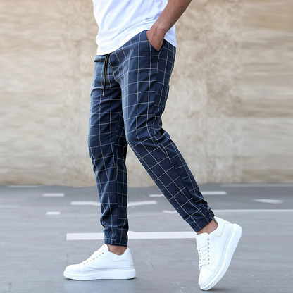 Heren Joggingbroek - Slim Fit met Ruitprint en Elastische Zoom | Casual
