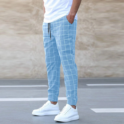Heren Joggingbroek - Slim Fit met Ruitprint en Elastische Zoom | Casual