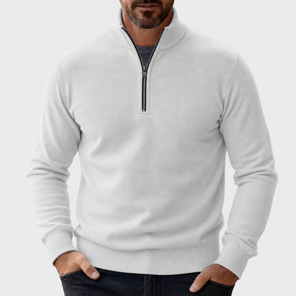Joris - Heren Trui Quarter Zip Net met Opstaande Kraag en Ribmanchetten